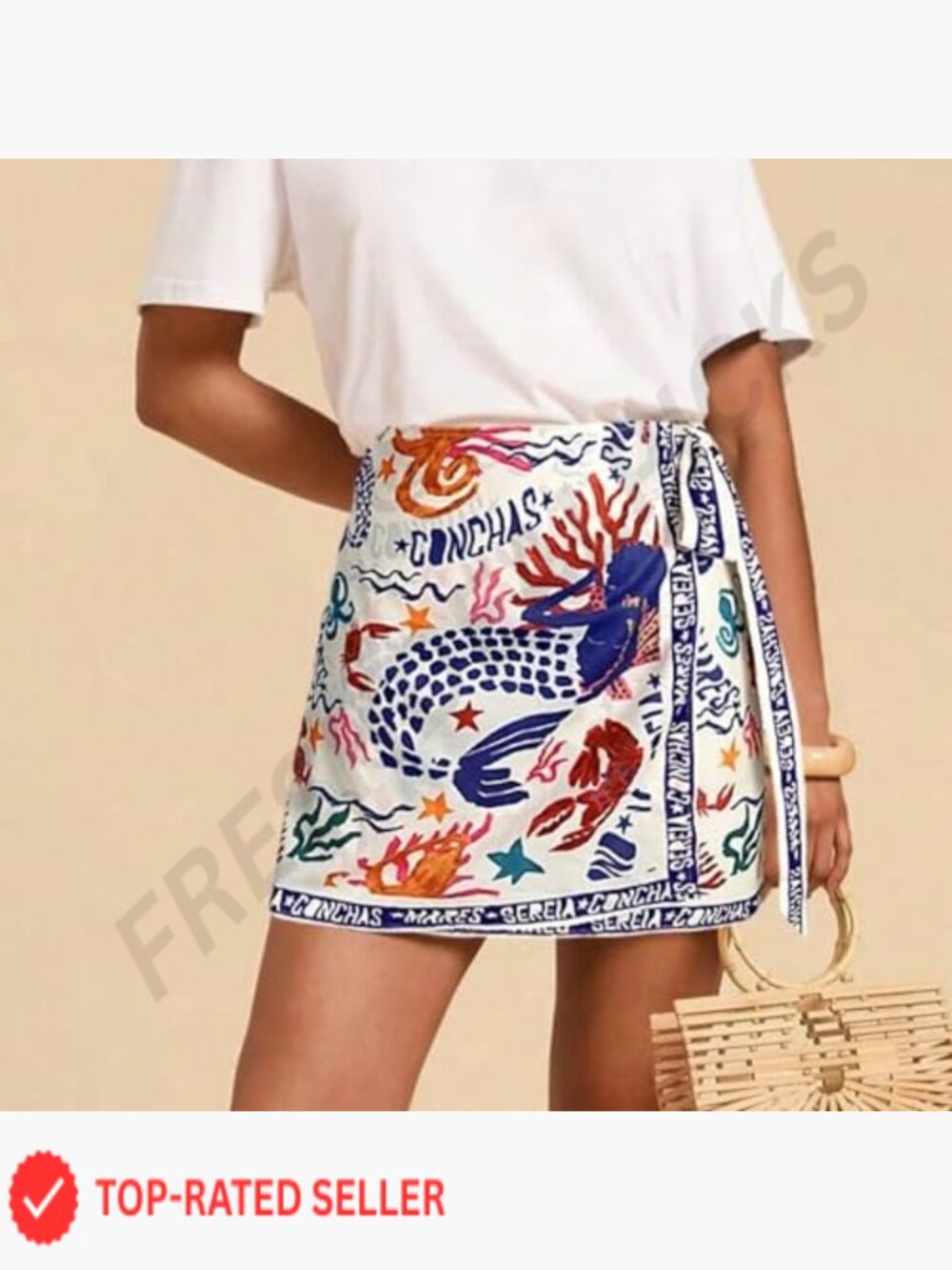 Boho Floral Wrap Mini Skirt High Waist A-Line Knot Side Summer Beach Casual - Picture 3 of 7